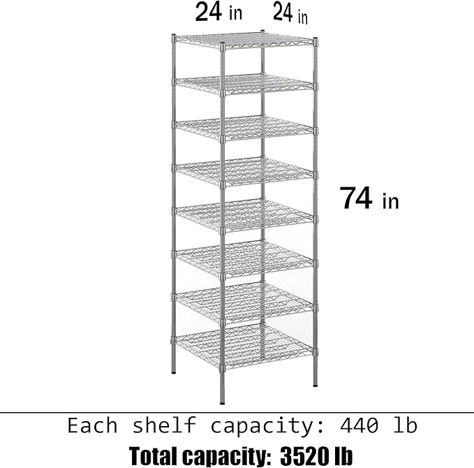 24" Deep x 24" Wide x 74" Height Wire Shelving Kit | 8-Tier | NSF Commercial Storage Rack Unit