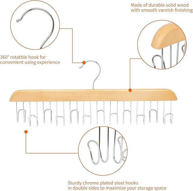 Amazon Basics Wooden Belt Hanger - Natural (Pack of 18)