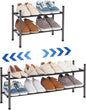 STORAGE MANIAC Expandable Shoe Rack, 8 Pairs Stackable Small Shoe Rack, Metal Adjustable Shoes Organizer for Closet, Entryway, Hallway, Garage, Front Door, Shoes Shelves, Black 2 Tier