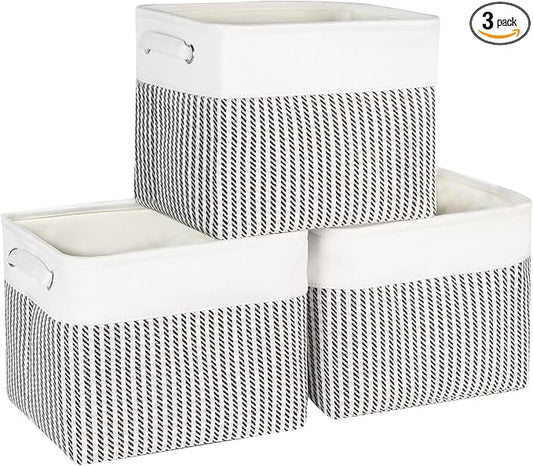 Foldable Storage Bin Collapsible Fabric Storage Basket Cube with Durable Handles Closet Organizer Bins for Organizing Shelves Drawers, Set of 3, 12" x 10" x 9.5", Houndstooth