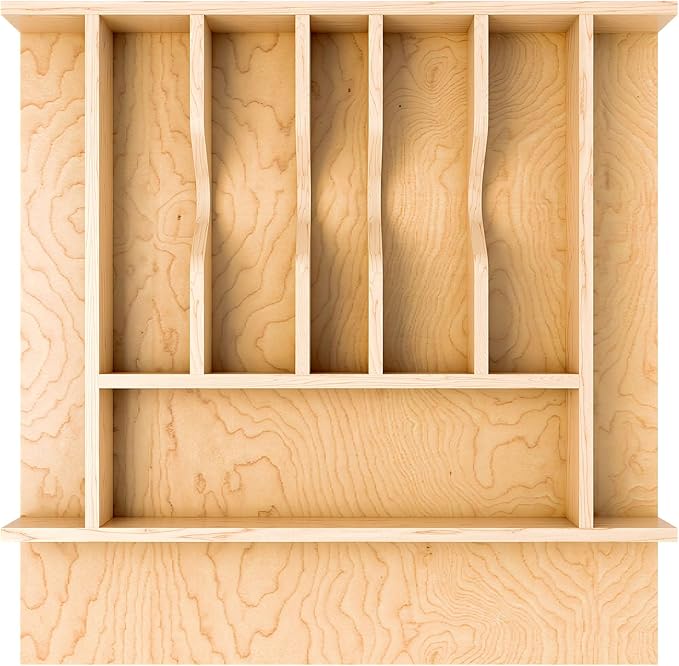Rev-A-Shelf Natural Maple Right Size Utensil Insert Home Storage Kitchen Organizer 7 Compartment Drawer Accessory, 19 1/4" x 19 1/2", 4WCT-24SH-1