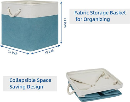 Temary Fabric Storage Set - 4 Large Cube Baskets (13x13), White & Teal