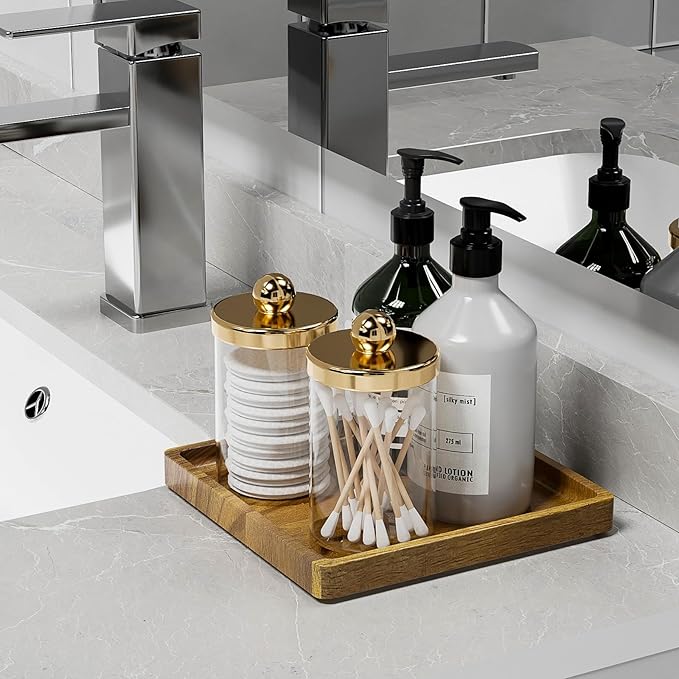 WEENSON Square Acacia Wood Bathroom Vanity Tray for Soap Dispenser, Toiletries, Makeup, Perfume, Decor, Kitchen Tray for Counter Salt Spice, Toilet Tank Tray for Candle, Nightstand 7.9"x7.9"