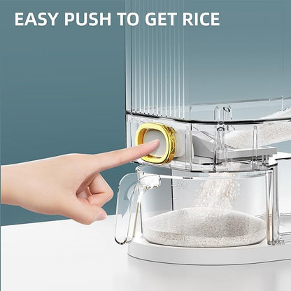 Rice Dispenser,22Lbs-25Lbs Rice Container with Measuring Cup, Upgraded Lid Time Dials & Built-in Fresh Box Rice Container Storage for Home Kitchen Pantry Stores Rice - White Capacity 22Lbs-25Lbs