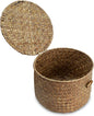 Seagrass Handmade Basket with Lid, Small Round Basket for Storage, Decorative Home Organizer Decor(7"L x 7"W x 5"H, Coffee)