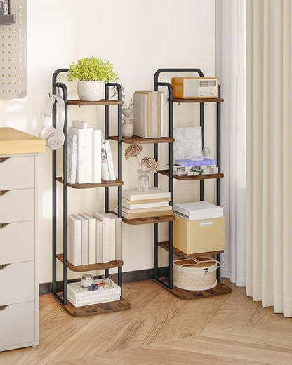 Hzuaneri 6 Tiers Vertical Shoe Rack, Narrow Shoe Tower, Tall Shoes Shelf with 2 Hooks, Adjustable Shelves, Corner Shoes Shelves for Small Spaces, Entryway, Living Room, Rustic Brown SR04201B