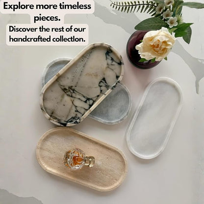 Natural Travertine Oval Bathroom Vanity Tray – 12”x6” Stone Tray for Countertop, Perfume & Jewelry Display | Solid 2cm Thick, Authentic Turkish Travertine
