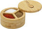 3 Compartment Wood Spice Jar, Salt and Pepper Holder with Rotating Lid & Spoon, Dustproof Condiment Container for Kitchen Countertop, Versatile Spice Cellar for Home Cooking, Picnic, BBQ, Restaurant