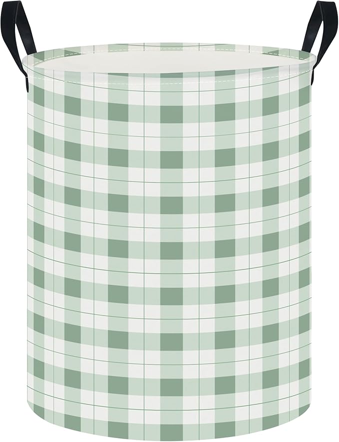 CLOCOR Large Laundry Basket,Waterproof Nursery Hamper,Collapsible Fabric Storage Container,Room Decor,Gift Basket（Green Grid