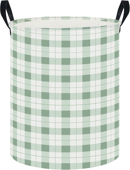 CLOCOR Large Laundry Basket,Waterproof Nursery Hamper,Collapsible Fabric Storage Container,Room Decor,Gift Basket（Green Grid