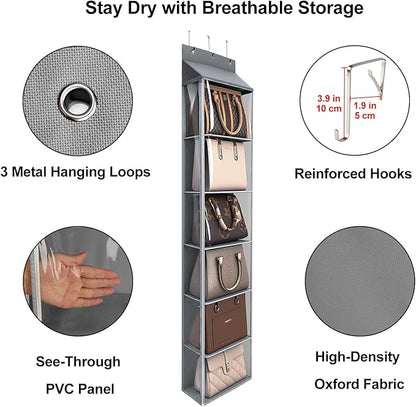 Lirex Over The Door Purse Organizer & Purse Shelf for Closet – Handbag Storage Organizer with Purse Hanger. Perfect for Scarves, Hats, and Leggings. S (11.8'' x 5'' x 51.6''), Grey