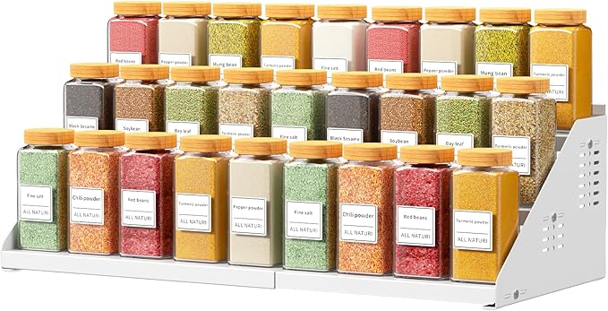 RCHYFEED Spice Rack Organizer for Cabinet, Expandable 3 Tiered Spice Rack, Metal Spices Organizer, Height Adjustable Fits More Space, Display Shelf Organizers for Cabinet Countertop Pantry Cupboard