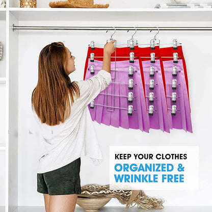 4 Pack Closet-Organizers-and-Storage, Metal Closet-Organizer-Pants-Hangers-Space-Saving, 6 Tier Organization and Storage Short Skirt Hangers Clip, Dorm Room Essentials for College Students Girls Boys