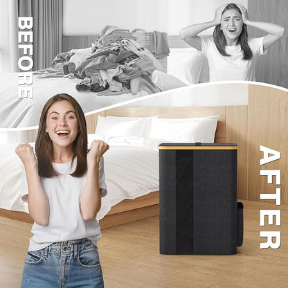 BlissTotes Laundry Basket with Lid, 80L Clothes Laundry Hamper with Handles and Removable Laundry Bag, Breathable Design Hamper with Lid for Bedroom, Bathroom, Dorm, Laundry Room - Dark Grey