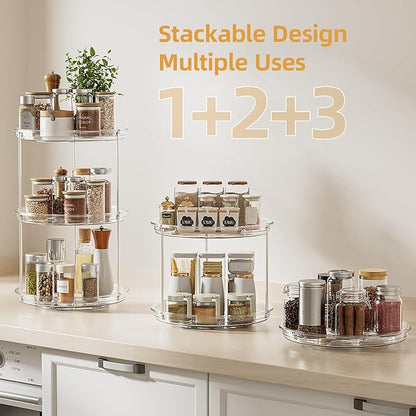 LAMU 2 Tier Lazy Susan Turntable Organizer for Cabinet, 9'' Rotating Spice Rack for Kitchen, Pantry, Countertop, Bathroom, Vanity, Under Sink, Medicine Cabinet Organizer, 1 Pack