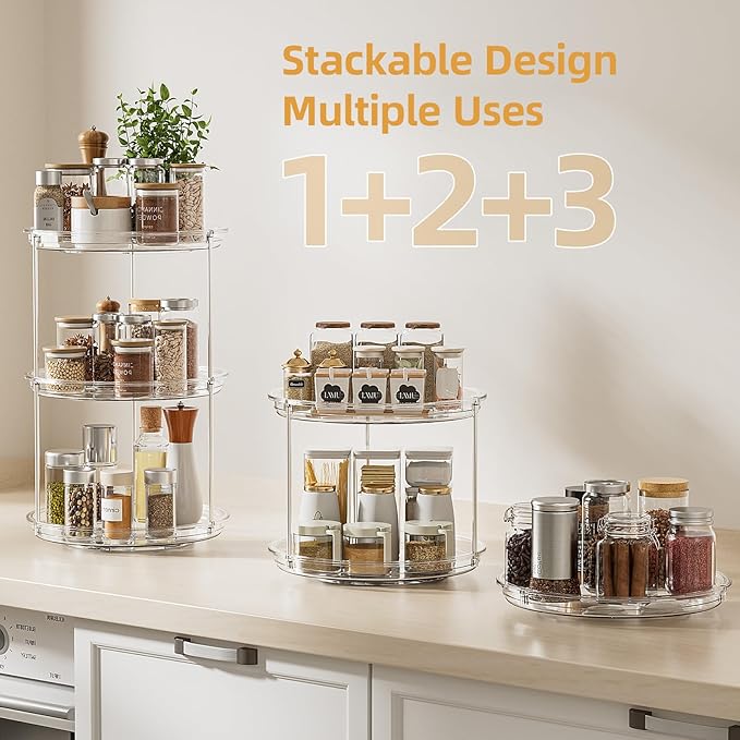 LAMU 2 Tier Lazy Susan Turntable Organizer for Cabinet, 9'' Rotating Spice Rack for Kitchen, Pantry, Countertop, Bathroom, Vanity, Under Sink, Medicine Cabinet Organizer, 4 Pack