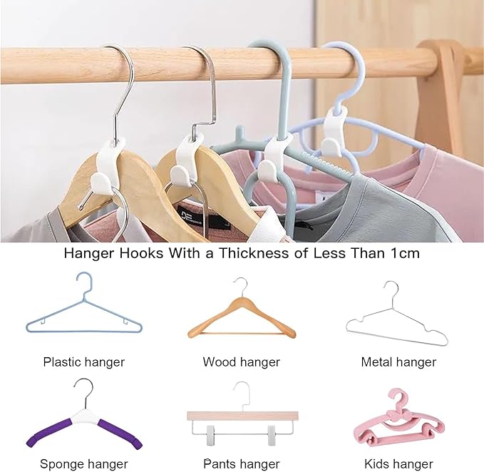 50 PCS Hanger Connector Hooks, Space Saving Hangers, Closet Hanging Organizer for College Dorm Room Essentials, Thickening Upgrade (White-50 Pcs)