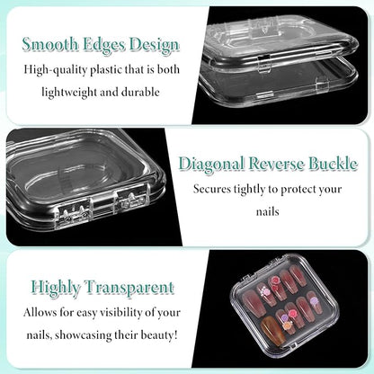 30pcs Press on Nail Case, Nail Storage Box Clear Acrylic Nails Display Box Packaging Fake Nails Storage Case with 90 Pcs Adhesive Double Sided Tape for Fake Nail-Storages,Display-/2.95*2.95inch