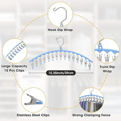 Upgrade Skirt Pants Hangers with Clips, Metal Legging Organizer for Closet with 15 Cilps Holds 60 Leggings/Shorts/Jeans/Skirts Pants Hangers Space Saving Closet Organizers and Storage, Blue 4Pack