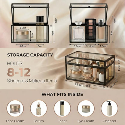 40 Lipsticks Organizer with Lid, Glass Display Box Fits Large Perfume & Skincare, Easy-Access Organiser for Vanity Countertop, Multifunctional Display Box in Any Rooms