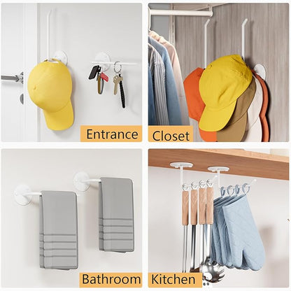 6 Pcs Hat Organizer for Baseball Caps, Hat Rack, Hat Hooks for Wall, Paper Towel Holder, Drilled or Adhesive Hanger for Door, Wall, Closet, Storage for Caps, Towel, Paper, Headband, Key, Belt, Tie