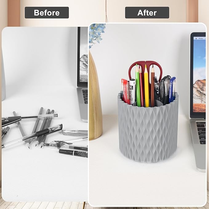 Makeup Brush Holder Organizer-360° Rotating Makeup Brush Storage,Pencil Pen Holder Cup,Desk Accessories,5 Slot Make up Brushes Cup, for Vanity Desktop Bathroom Countertop (Grey)