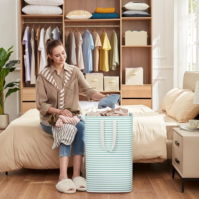 Lifewit 2 Pack Laundry Basket 80L Each, Collapsible Clothes Hamper with Reinforced Handles, Freestanding Waterproof Design for Bedroom and Laundry Room, Sage Green 160L Total