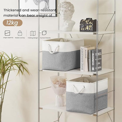 Large Storage Baskets- 16x12x12 inch Storage Bins for Shelves and Closet Organizing, Foldable Fabric Bin for Home Organization Clothes and Laundry (3-Pack, White&Gray)