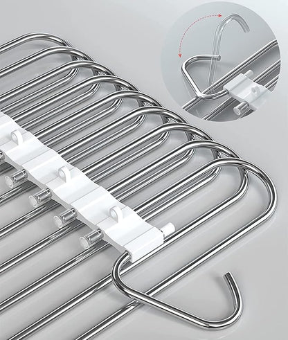 Upgrade Pant Hangers Space Saving, Non Slip Stainless Steel Multifunctional Pants Rack S-Type Clothes Pant Closet Hanger Organizer with Hooks for Pants Jeans Trousers Scarf Skirts (Pure White, 4 Pack)