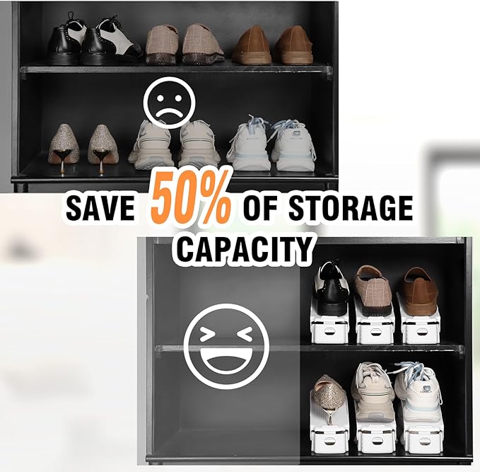 TOPNEW 20 Pack Shoe Slots Organizer Shoe Stacker for a Pair of Shoes 4 Levels Adjustable 50% Shoe Space Saver Double Layer Shoe Rack Organizer for Closet (White)