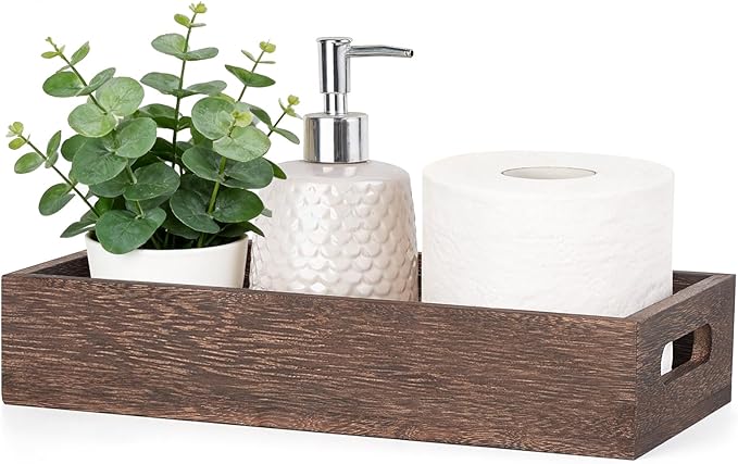 Mkono Bathroom Basket Wood Toilet Paper Storage Basket with Handle for Organizing, Farmhouse Tank Topper Tray, Rustic Home Decor for Shelf, Countertop, Bedroom, Livingroom, Kitchen, Brown