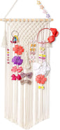 Mkono Macrame Hair Bow Holder Hanging Hair Clips Hanger Headband Storage Organizer Fringe Boho Wall Decor Tassels Bow Organizer for Baby Girls Room Ornament Gift,Ivory(Clips Not Included)