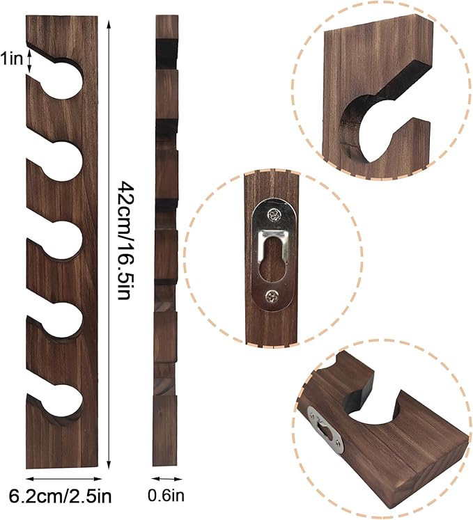 2 PCS Hat Rack for Baseball Caps, Wooden Hat Holder Wall-Mounted Caps Display, 5 Hook Wall Mounted Baseball Hat Rack (Brown)