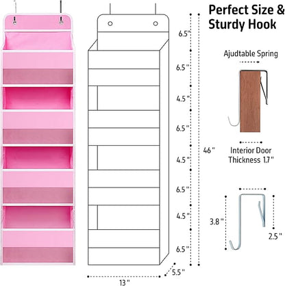 TYMENSH Over The Door Hanging Organizer with 4 Large Pockets – Closet, Bathroom, Nursery, Bedroom, Dorm Storage for Toys, Cosmetics, and Baby Essentials, Pink