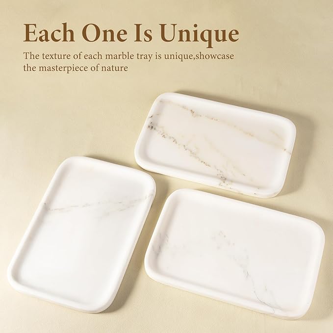 Koville Marble Tray, 12"x8" Marble Vanity Tray for Countertop Bathroom Kitchen Dresser, Decorative Catchall Trays for Perfume Jewelry, Rectangular Stone Serving Tray(Oriental Calacatta