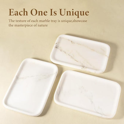 Koville Marble Tray, 12"x8" Marble Vanity Tray for Countertop Bathroom Kitchen Dresser, Decorative Catchall Trays for Perfume Jewelry, Rectangular Stone Serving Tray(Oriental Calacatta