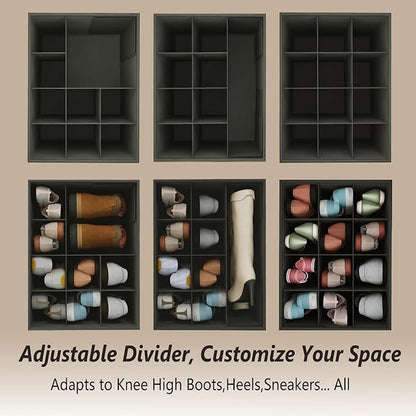 2 Pack Storage Ottoman Shoe Organizer for Closet - Adjustable Dividers Storage Box for Shoes | Clothes | Toy | Blanket, Foldable Foot Stool Small Bench Shoe Cabinet for Living Room & Bedroom