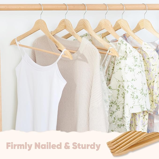 FairyHaus Wood Hangers 30 Pack, Smooth Finish Wooden Coat Suit Hangers with 360° Swivel Hook and Notches, Lightweight Natural Wood Clothes Hangers with Pants Bar