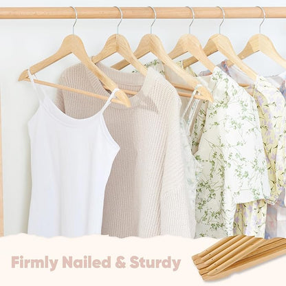 FairyHaus Wood Hangers 30 Pack, Smooth Finish Wooden Coat Suit Hangers with 360° Swivel Hook and Notches, Lightweight Natural Wood Clothes Hangers with Pants Bar