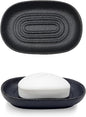 Ceramic Soap Dish for Bathroom & Kitchen Sink- Black Matte Textured Finish Bar Soap Holder for Shower - Easy to Clean Small Simple Oval Soap Dishes Holders for Bar Soaps, Sponges, Jewelry