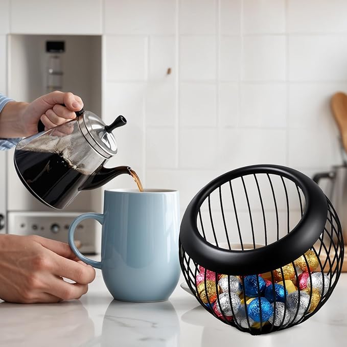 Molain Large Capacity Coffee Pod Holders Basket, Metal Espresso Pod Holder, Coffee Bar Organizer for Counter, Kcup Storage Bar Accessories (Black)
