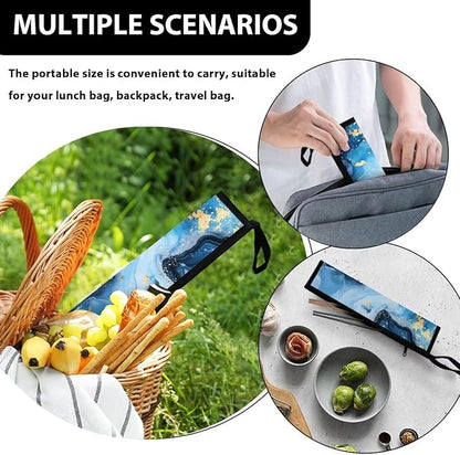 COEQINE Portable Utensil Case Fashion Marble Travel Frok Spoon Knife With Case Keychain Travel Accessories Lightweight Leafproof With Zipper 11.8 x 2.7 inch