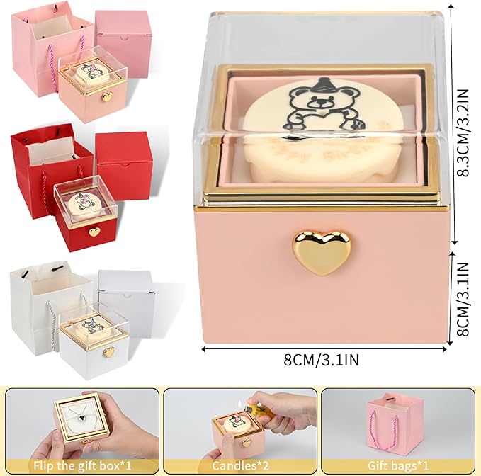 Rotating jewelry box, pop-up surprise gift box, romantic birthday surprise rotating necklace and ring box, Valentine's Day, birthday, anniversary, wedding gift (Pink)