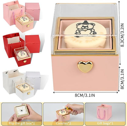 Rotating jewelry box, pop-up surprise gift box, romantic birthday surprise rotating necklace and ring box, Valentine's Day, birthday, anniversary, wedding gift (Pink)