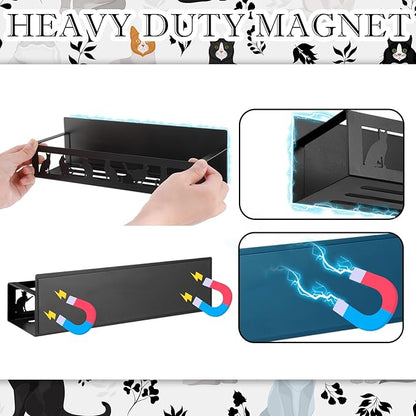 Beeveer 2 Pack Black Cat Magnetic Spice Rack for Refrigerator Metal Magnet Basket Shelf for Fridge Seasoning Storage Organizers Home Decor Kitchen Accessories (Black)