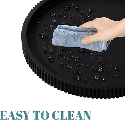 Silicone Bathroom Tray Round Kitchen Counter Organizer Decorative Vanity Accessories Coffee Table Decor for Perfume, Candle, Soap Dish, 9 Inch, Black