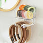 Adhesive Clear Hanging Headband Organizer Wall, Makeup Storage Box with Brackets Rack Caddy for Hair Headband Jewelry Clips Pins Rings