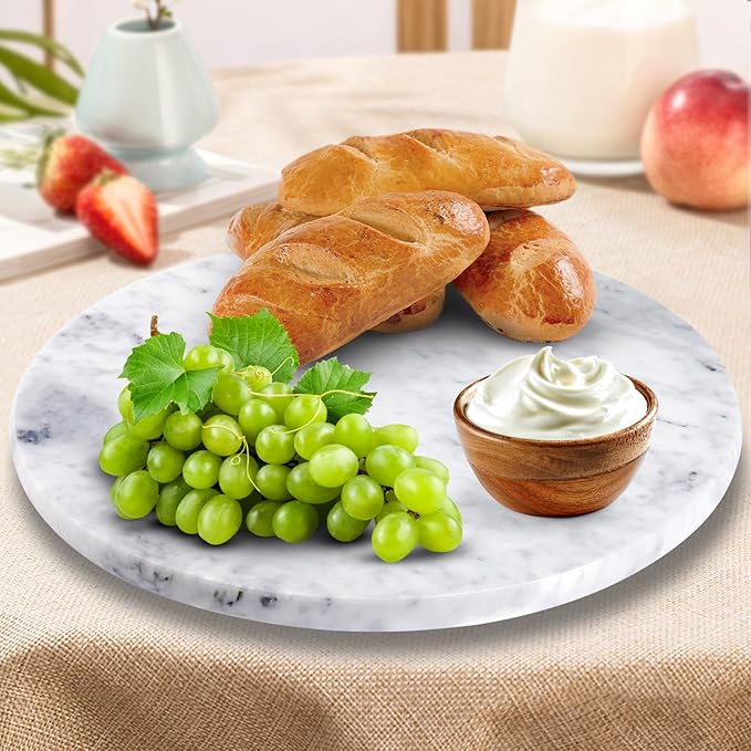 12" Mable Lazy Susan, 100% Natural Marble Round Tray with Silent Rotating, Kitchen Turntable Storage Turner Revolving Cake Leveler Spinner for Cupcake, Food, Seasoning