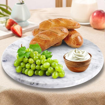 12" Mable Lazy Susan, 100% Natural Marble Round Tray with Silent Rotating, Kitchen Turntable Storage Turner Revolving Cake Leveler Spinner for Cupcake, Food, Seasoning