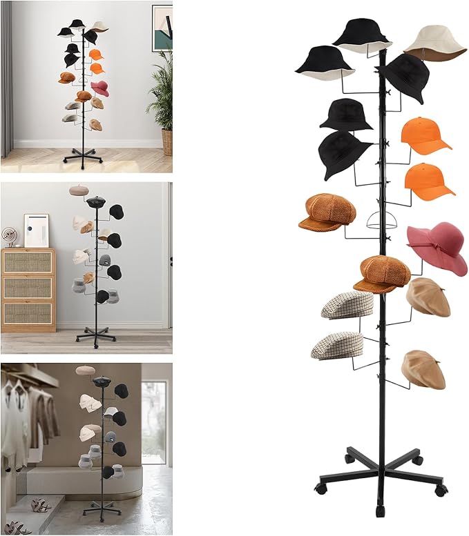 Freestanding Hat Rack - Hat Display Rack - Modern Large Freestanding Hat Rack Stand - Hat Display Stand for Cloakrooms, Entrances, Bedrooms, Clothing Stores, Trade Exhibitions (Black)
